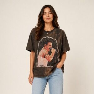 No Time Freddie Mercury Mosaic Graphic T-Shirt Acid Wash Brown Large